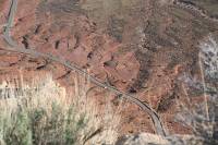 Looking down the escarpment at the road below Hwy 261 Somewhere north of Mexican Hat